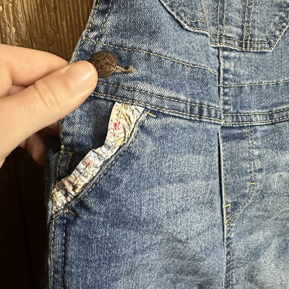 OshKosh B'gosh Denim Bib Overall Girls 12M Blue With Floral Leg Cuffs And Trim - Picture 3 of 7